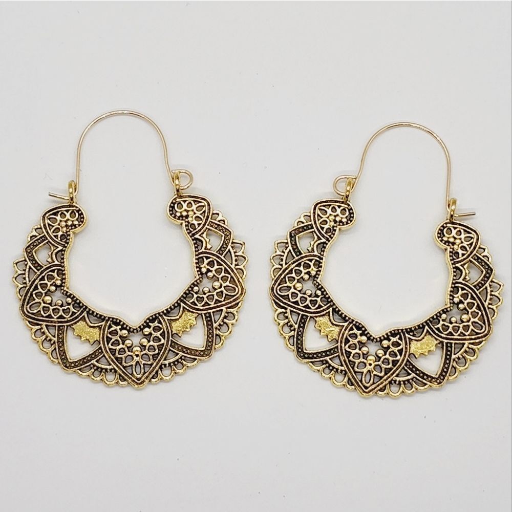 Boho Mandala Gold Toned 2" Hippie Tribal Yoga Yogi Earrings Hoops